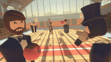 a man in a top hat stands in front of a rec room