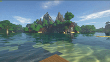 a screenshot of a video game shows a small island in the middle of a body of water