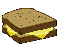 a cartoon drawing of a sandwich with cheese and sesame seeds on it