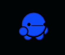 a blue cartoon character is standing in the dark with a circle around his head