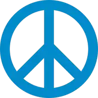 a blue peace sign with a white circle around it