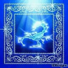 a bandana with a scorpion on it and a blue background .