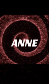 the word anne is on a red background with a spiral