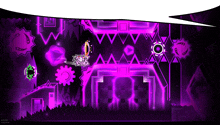 a purple and black video game with a speech bubble in the corner