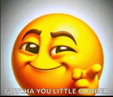 a smiley face with the words gotcha you little goober written below it