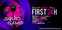 a poster for the squid game shows a purple background