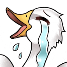 a cartoon of a swan with its mouth open and tears running down its face