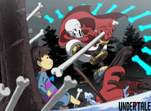 a cartoon of papyrus and frisk with the word undertale on the bottom