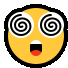 a yellow smiley face with spirals in its eyes and a surprised look on its face .