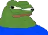 a pixel art of a green frog with glasses and a blue shirt on .
