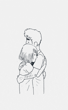 a drawing of a man and a woman hugging each other