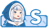 a picture of a girl with a shark hood and the letter s in the corner