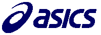 a blue asics logo with a white outline