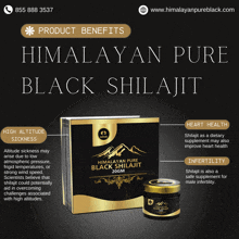 an advertisement for himalayan pure black shilajit