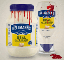 a jar of hellmann 's real mayonnaise next to a bottle of it