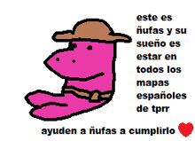 a cartoon of a pink worm wearing a hat with the words este es nufas y su sueño