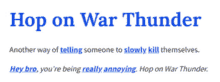 a white page that says hop on war thunder