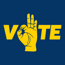 a blue background with the word vote and a hand giving an ok sign