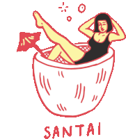 a drawing of a woman in a bowl with the word santai below her