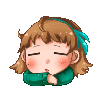 a cartoon drawing of a girl with her eyes closed and a green sweater