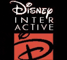 the logo for disney interactive is a black and white logo with a red border .