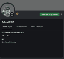 a screenshot of a person 's profile with ayhan # 0001