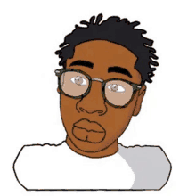 a cartoon drawing of a man wearing glasses .