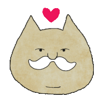 a drawing of a cat with a mustache and a heart on its head