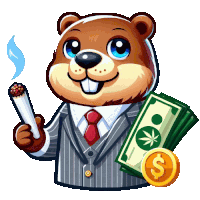 a cartoon illustration of a beaver in a suit holding a cigarette