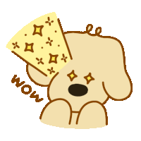 a cartoon dog with a cone on its head and the word wow below