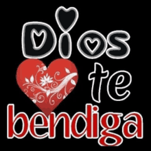 a red heart with the words dios te bendiga written on it