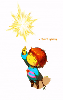 a drawing of a little girl with the words " do n't give up " written on the bottom