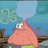 a cartoon of patrick star from spongebob squarepants with smoke coming out of his mouth