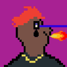 a pixel art drawing of a man with a flame coming out of his nose