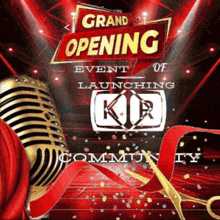 a poster for a grand opening event of the kd community