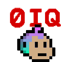 a pixel art drawing of a person with the word iq above it