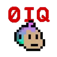 a pixel art drawing of a person with the word iq above it