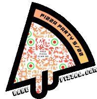 a slice of pizza with a qr code that says pizza party size