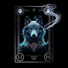 a playing card with a wolf and the name peign