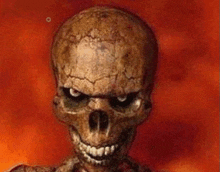 a painting of a skeleton with a skull and a smile on his face .