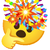 a yellow smiley face with a colorful explosion coming out of it 's head