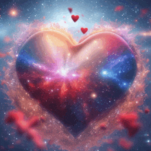 a heart in the middle of a galaxy with red hearts around it