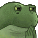a close up of a frog covering its mouth with its hands .