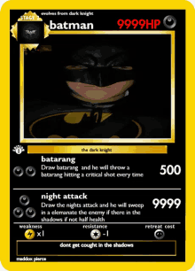 a batman pokemon card with 9999 hp