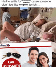 a picture of a woman in a hospital bed next to a picture of a man and woman smiling