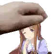 a hand is holding a girl 's head in a pixel art .