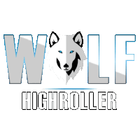 a logo for wolf highroller with a white wolf