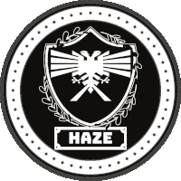 a black and white logo for haze with a shield and an eagle