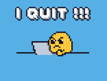 a pixel art illustration of a duck with the words quit written above it