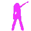 a pink pixel art silhouette of a woman holding a guitar .